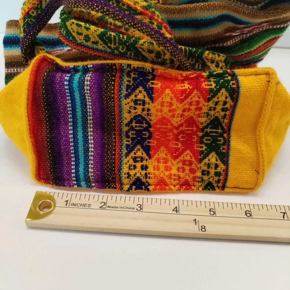 Peruvian Mini Small Backpack Embroidery‎ Llama Girl Sun Woven Knapsack Purse Red